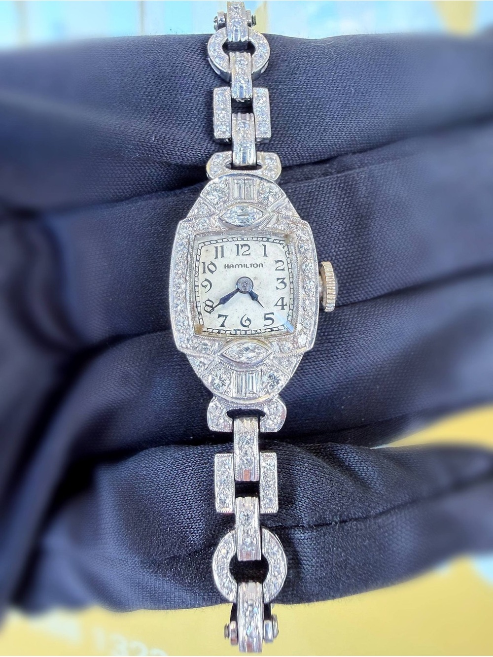 Art Deco Vintage Hamilton Platinum & 14k white gold 1.25CTW Natural Diamond